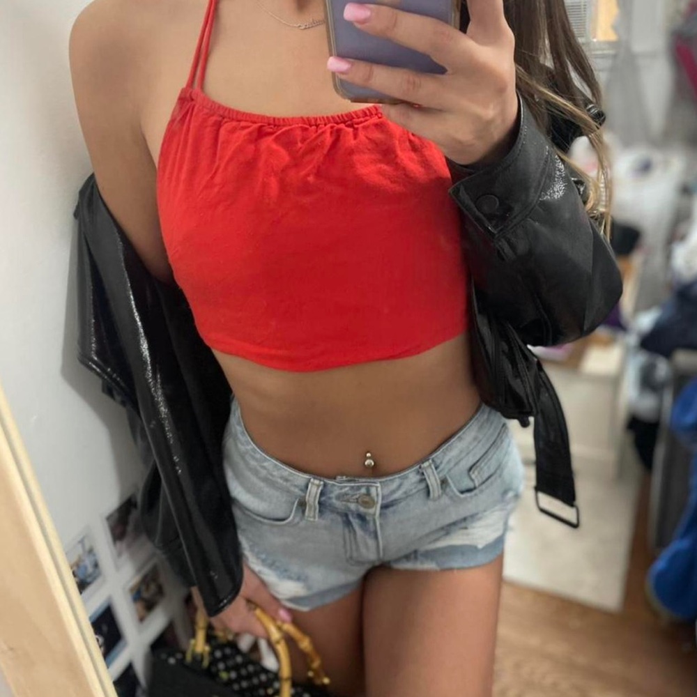 bright red crop top